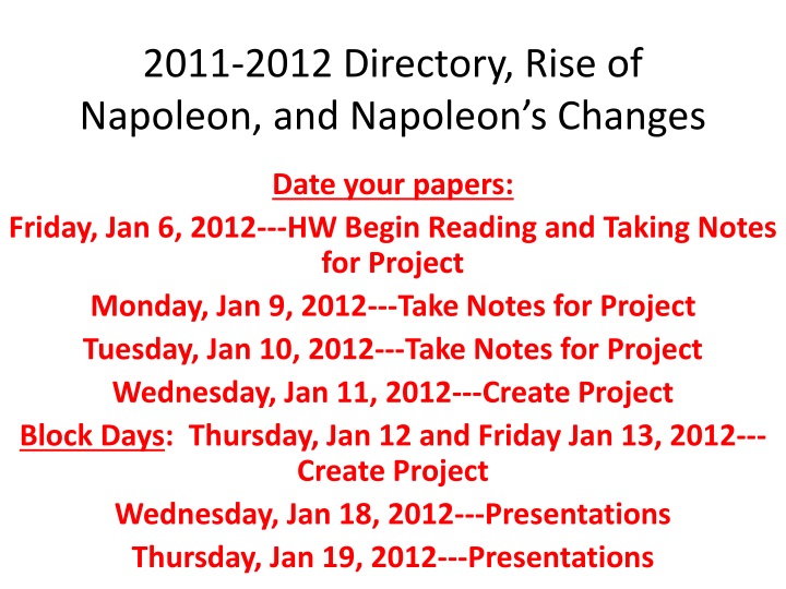 2011 2012 directory rise of napoleon and napoleon s changes