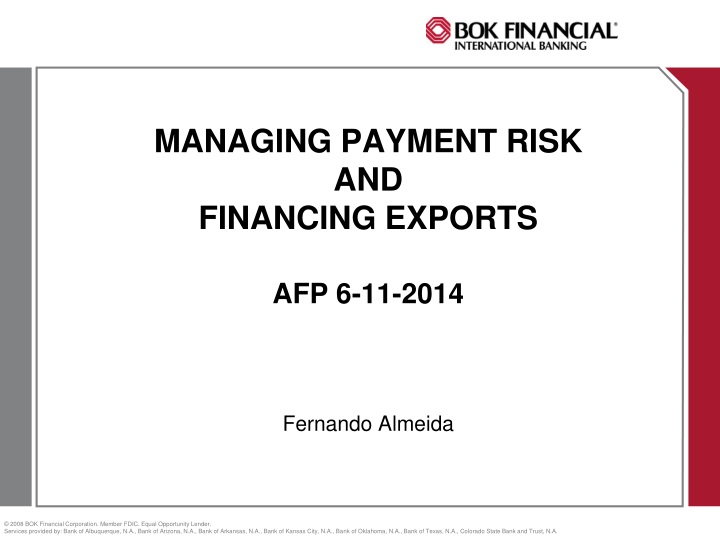 managing payment risk and financing exports afp 6 11 2014 fernando almeida