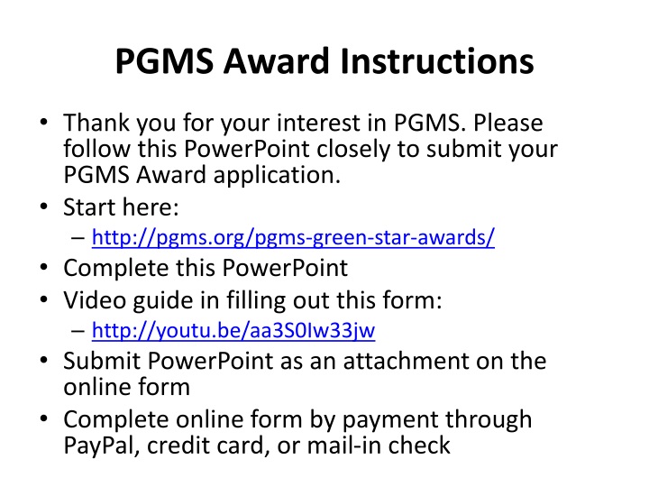 pgms award instructions