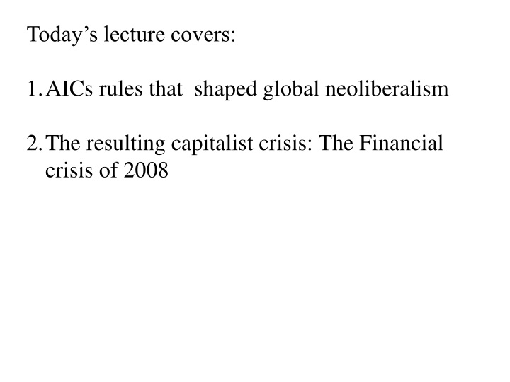 today s lecture covers aics rules that shaped
