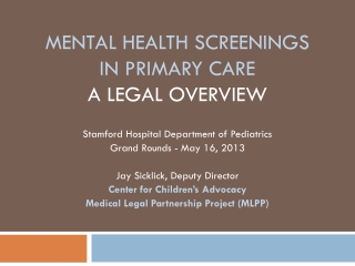 Mental health screenings In Primary Care A Legal Overview