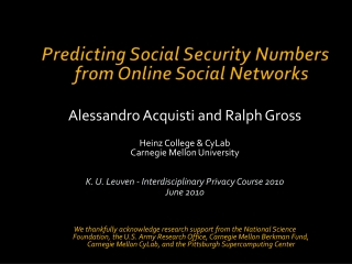 Predicting Social Security Numbers from Online Social Networks