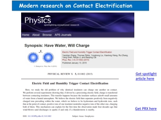 Modern research on Contact Electrification