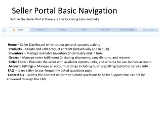 Seller Portal Basic Navigation