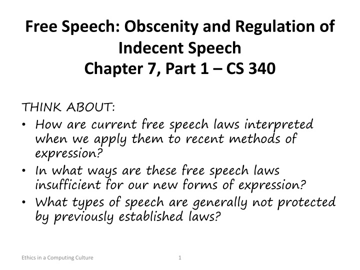free speech obscenity and regulation of indecent speech chapter 7 part 1 cs 340