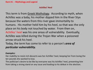 Item #1 -- Mythology and Legend Achilles' Heel