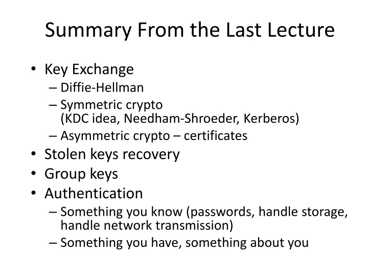 summary from the last lecture