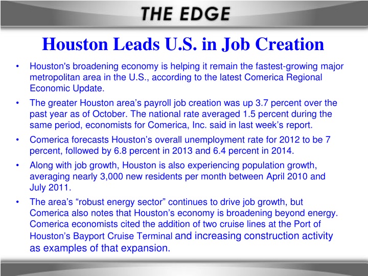 houston leads u s in job creation