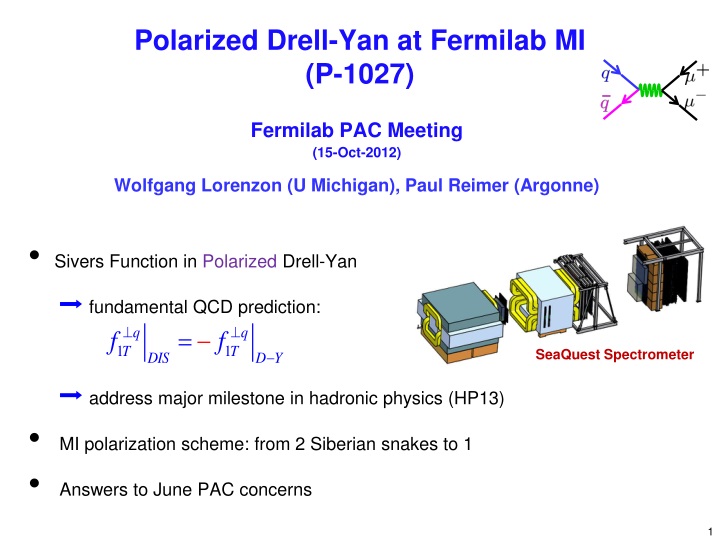 polarized drell yan at fermilab mi p 1027