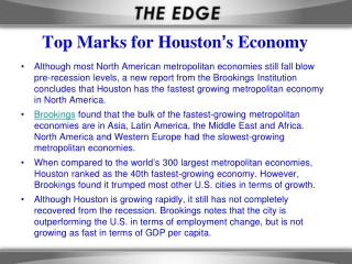 Top Marks for Houston ’ s Economy
