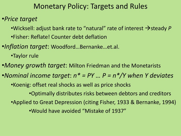 monetary policy targets and rules