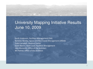 University Mapping Initiative Results June 10, 2009 Garth Anderson, Facilities Management (FM)