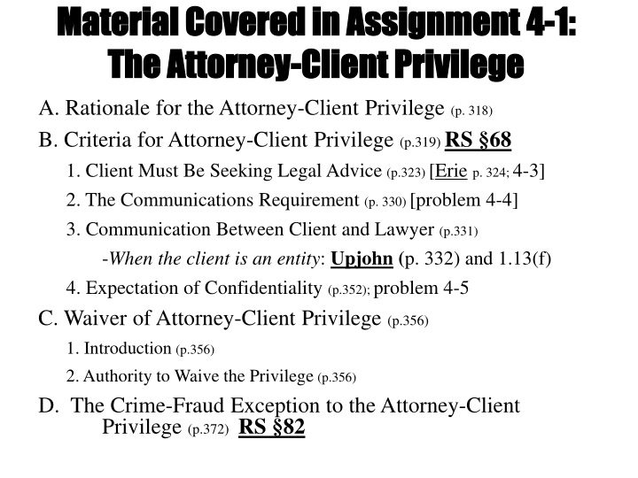 material covered in assignment 4 1 the attorney client privilege