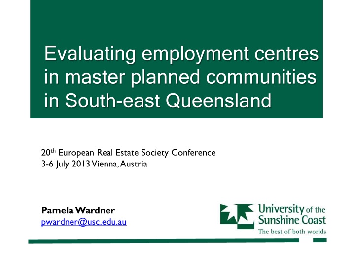evaluating employment centres in master planned communities in south east queensland
