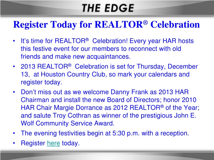 register today for realtor celebration