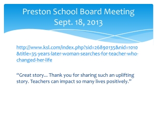 Preston School Board Meeting Sept. 18, 2013