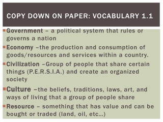 Copy Down on paper: Vocabulary 1.1