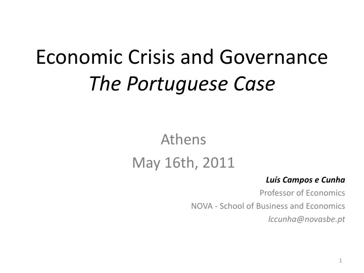 economic crisis and governance the portuguese case