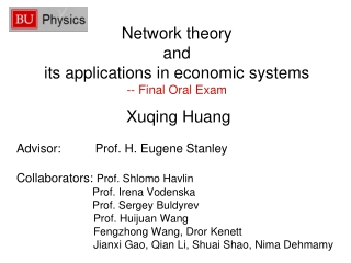 Network theory and its applications in economic systems -- Final Oral Exam