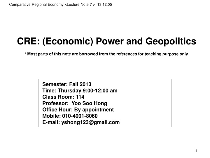 comparative regional economy lecture note