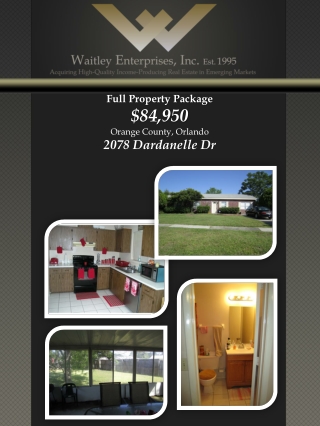 Full Property Package $84,950 Orange County, Orlando 2078 Dardanelle Dr