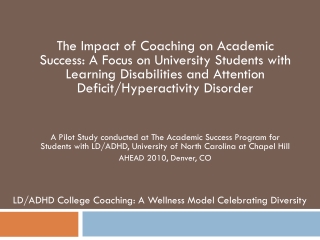 LD/ADHD College Coaching: A Wellness Model Celebrating Diversity