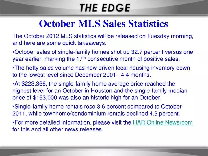 october mls sales statistics