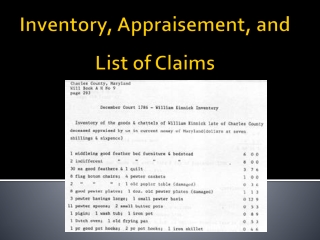 Inventory, Appraisement, and List of Claims