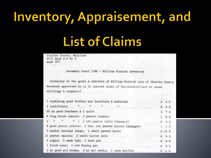 inventory appraisement and list of claims