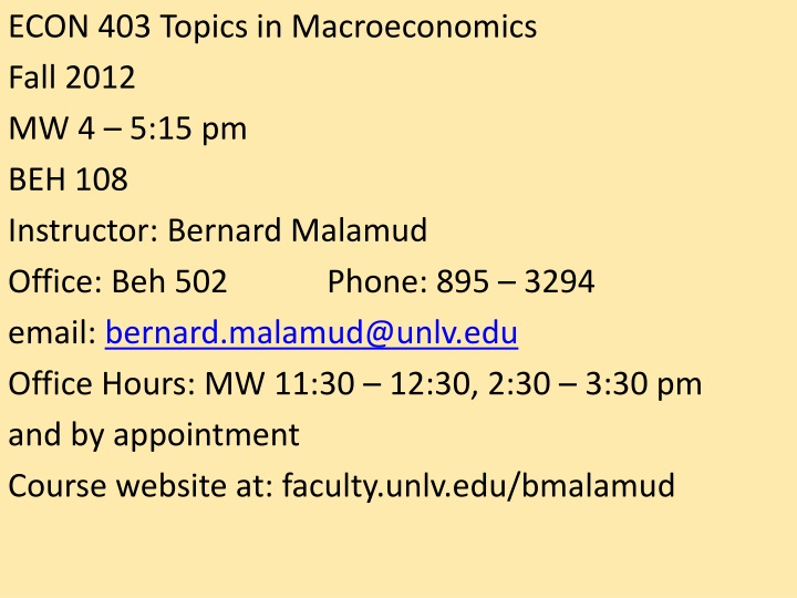 econ 403 topics in macroeconomics fall 2012