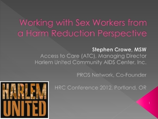 working with sex workers from a harm reduction perspective