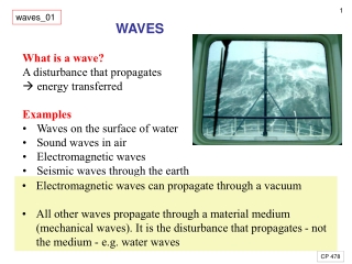 What is a wave? A disturbance that propagates ? energy transferred Examples