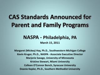 CAS Standards Announced for Parent and Family Programs