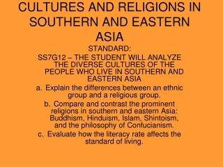 CULTURES AND RELIGIONS IN SOUTHERN AND EASTERN ASIA