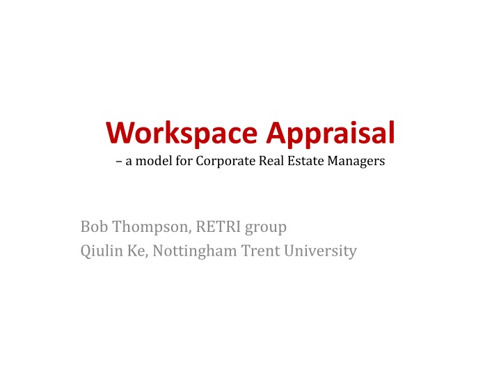 workspace appraisal a model for corporate real estate managers