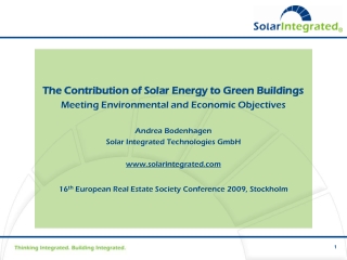 The Contribution of Solar Energy to Green Buildings Meeting Environmental and Economic Objectives