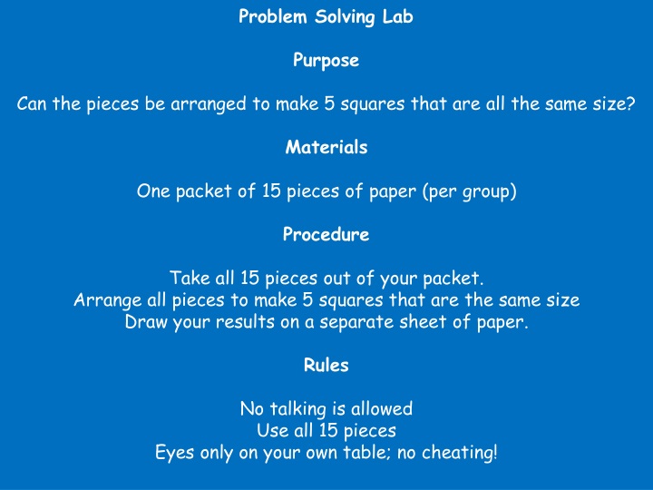 problem solving lab purpose can the pieces