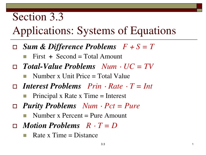 section 3 3 applications systems of equations