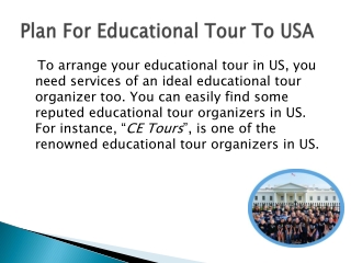 Plan For Educational Tour To USA