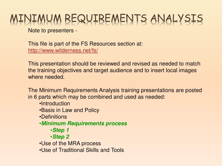 minimum requirements analysis