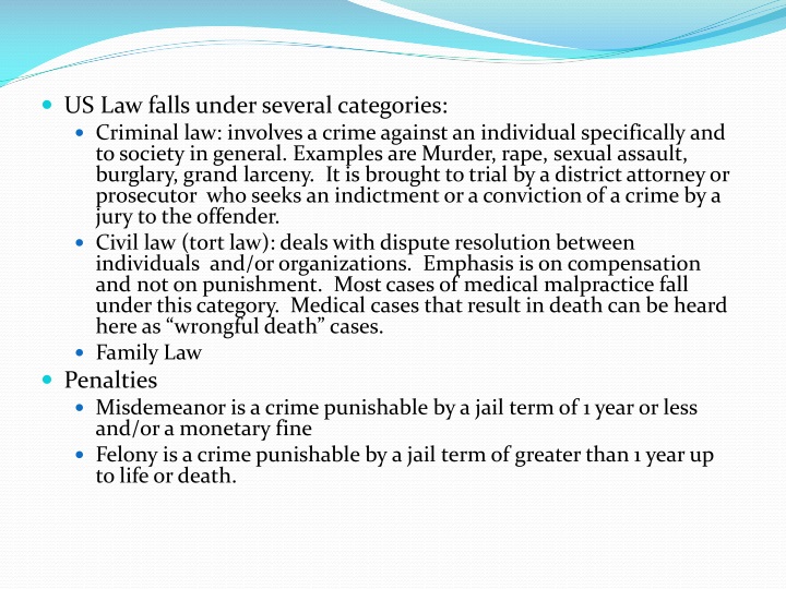 us law falls under several categories criminal