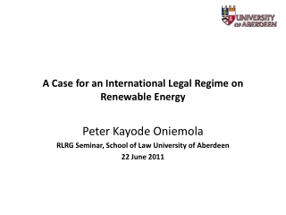A Case for an International Legal Regime on Renewable Energy