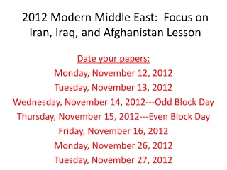 2012 Modern Middle East: Focus on Iran, Iraq, and Afghanistan Lesson