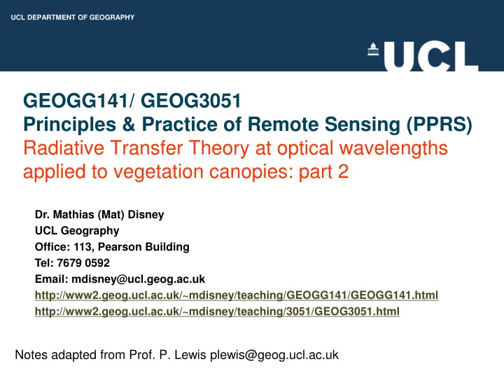 notes adapted from prof p lewis plewis@geog ucl ac uk