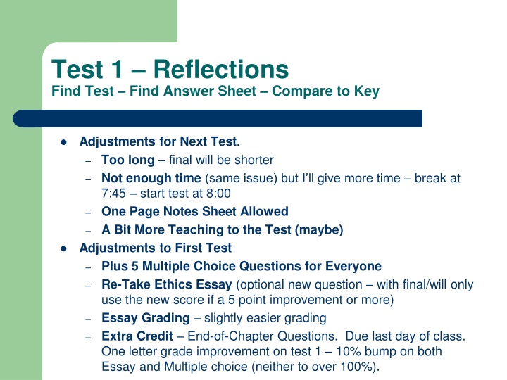 test 1 reflections find test find answer sheet compare to key