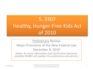 S. 3307 Healthy, Hunger-Free Kids Act of 2010