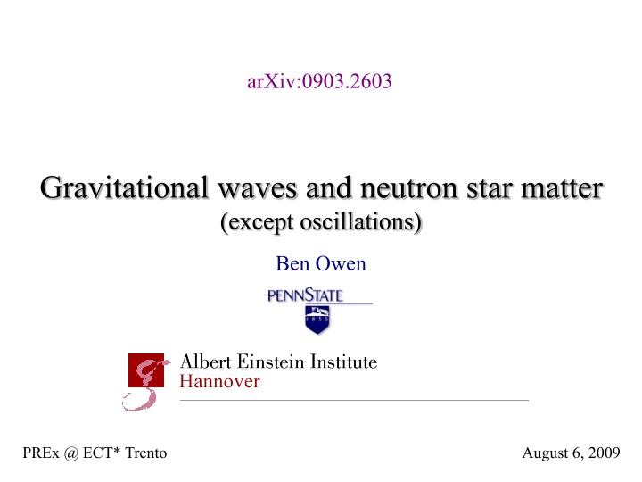 gravitational waves and neutron star matter except oscillations