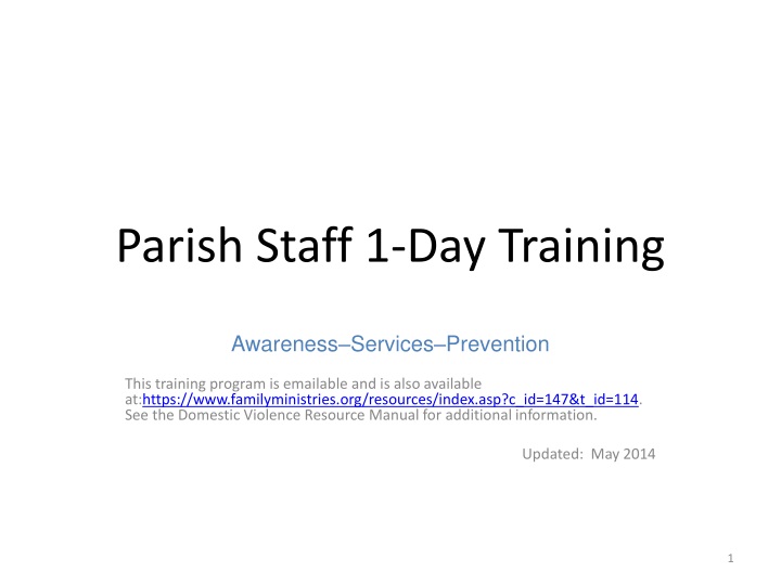 parish staff 1 day training