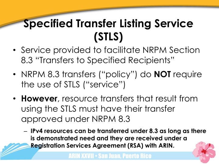 specified transfer listing service stls