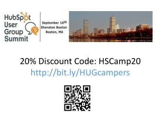 20% Discount Code: HSCamp20 http://bit.ly/HUGcampers